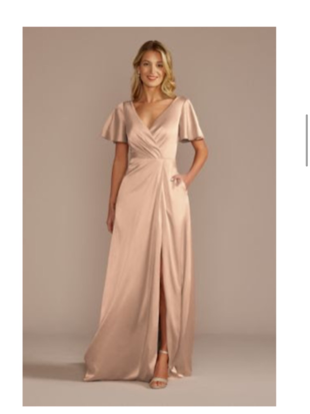 David's Bridal Rose Gold Satin Maxi Dress